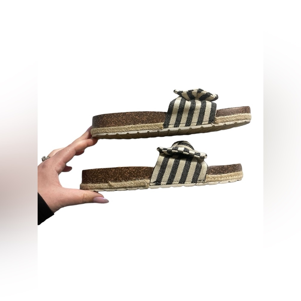 Qupid Espadrilles Stripped Bow Slide Sandals 9 - Picture 3 of 7